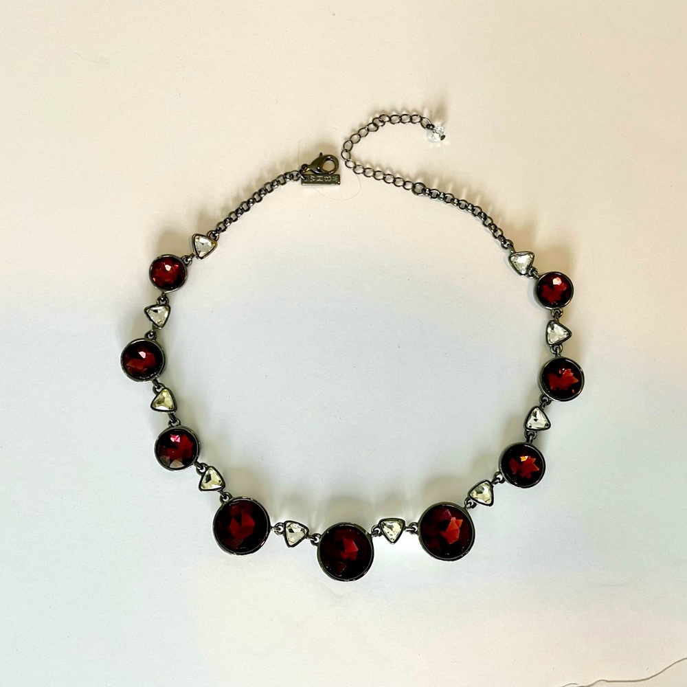 2/$20 White House Black Market Burgundy and Rhinestone Statement Collar Necklace